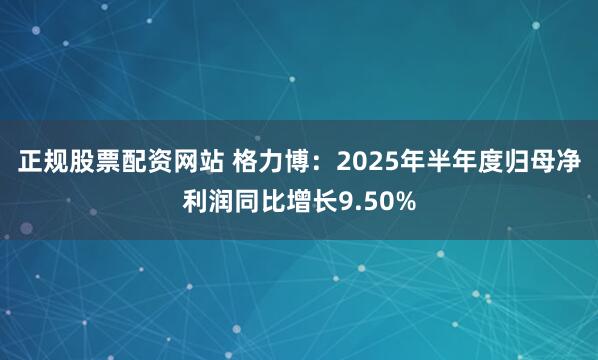 正规股票配资网站 格力博：2025年半年度归母净利润同比增长9.50%